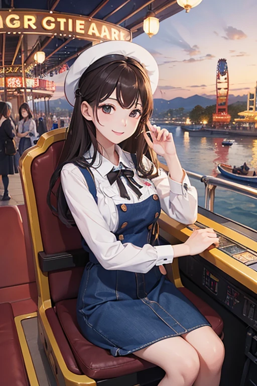 Highest quality、masterpiece、High sensitivity、High resolution、Detailed Description、One person、Slender women、Slim Body、In a gondola on a Ferris wheel at an amusement park、Sit face to face、smile、
