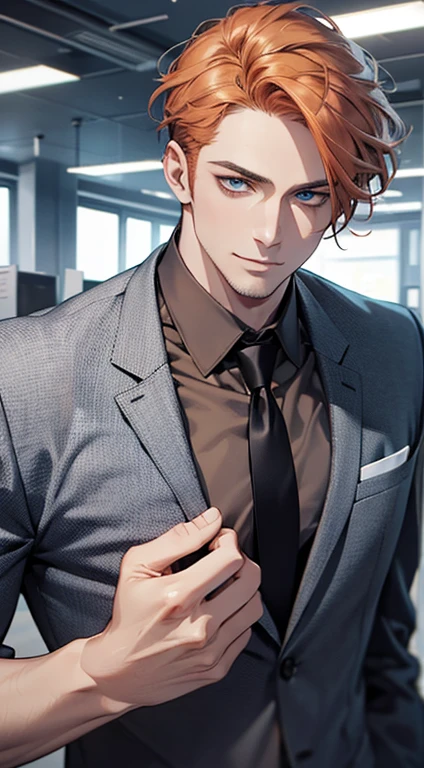 (best quality,4k,8k,highres,masterpiece:1.2),ultra-detailed,(realistic,photorealistic,photo-realistic:1.37),1 man,31 years old,mature man,very handsome,without expression,smile,short grey b
Orange hair,blue eyes,penetrating gaze,perfect face without errors,imposing posture,businessman,office background,cinematic lighting,hdr image