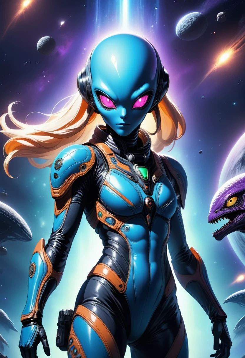a futuristic astronaut, advanced alien technology, alien creatures, highly detailed, cinematic lighting, dramatic composition, epic scale, 8k, photorealistic, concept art style, vibrant colors, glowing effects, intricate details, smooth shading, dramatic shadows, depth of field, ultra-detailed, masterpiece