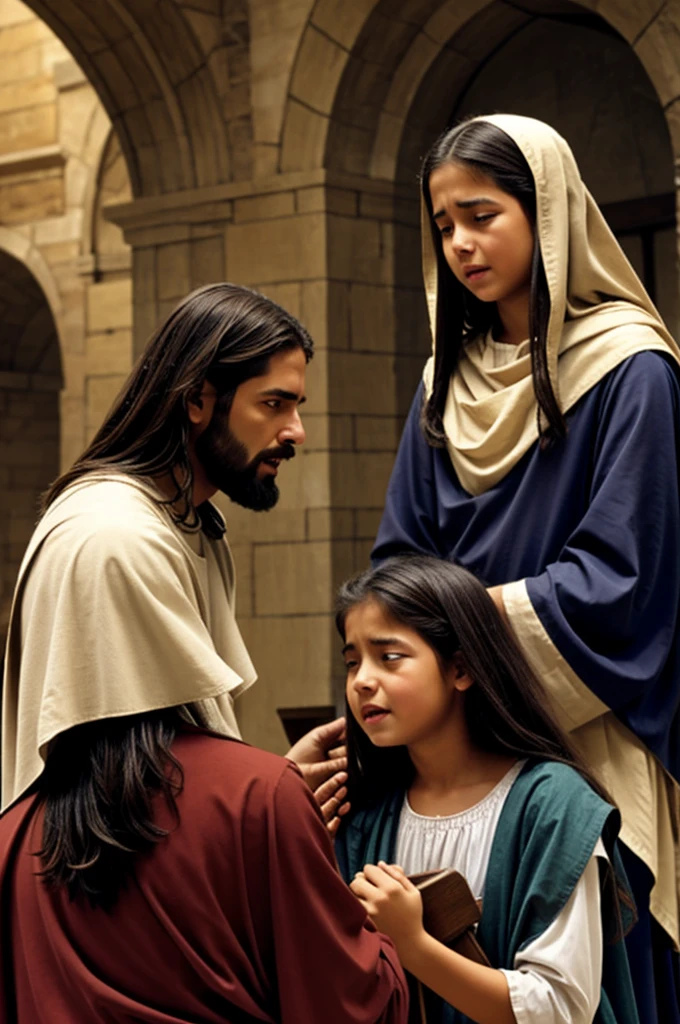 Jesus speaking to a crying girl