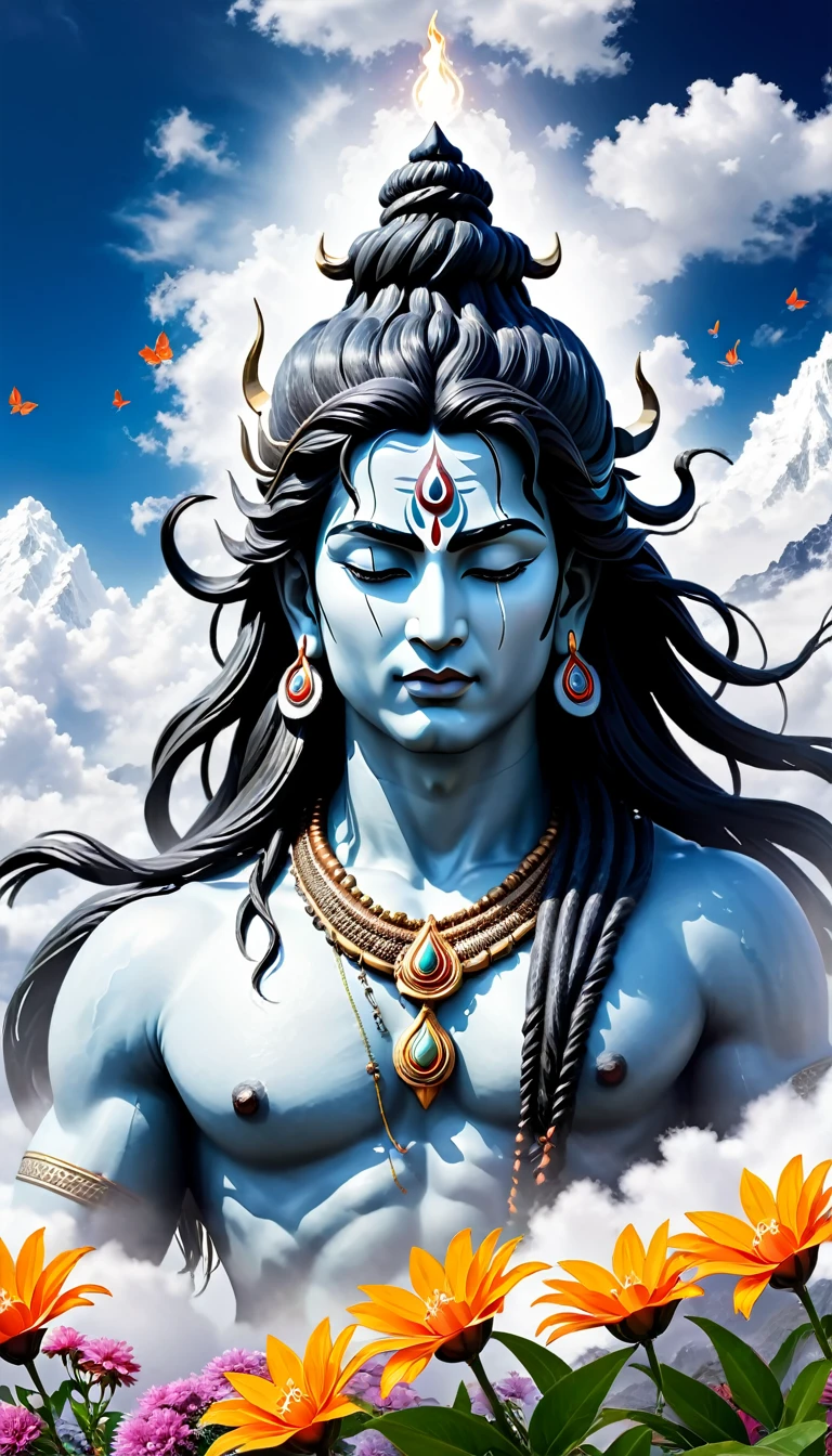 Generator Mahadev image background and flowers in cloud