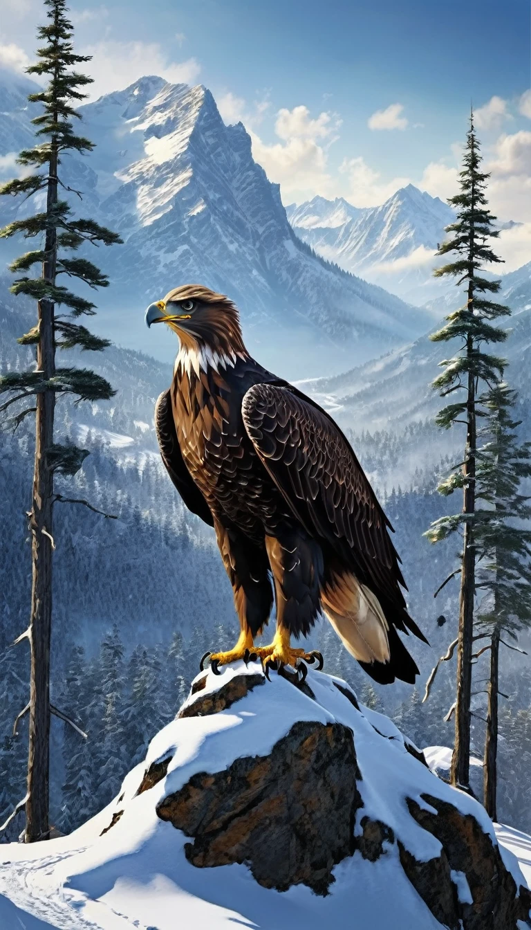 Mountains and forests，There is a kind of beast，Looks like a hawk，The eagle&#39;s claws are like a pair of human hands(best quality，4K，8K，High level，masterpiece：1.2），Ultra Detailed，（lifelike，Photo real，Photo real：1.37），Highly detailed animals，Realistic lighting，Fantasy Creatures