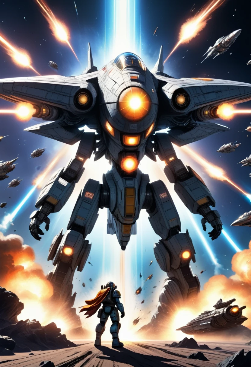cartoon:1.5, Future Sci-Fi Space War, Very detailed, Epic spaceship, Fierce battles, Glowing Energy Weapon, Strong explosion, Dramatic Lighting, Composition, Moody Palette, Practical rendering, Complex mechanical details, A sense of scale and grandeur, (best quality,4K,8K,high resolution,masterpiece:1.2),Extremely detailed,(Practical,photoPractical,photo-Practical:1.37)