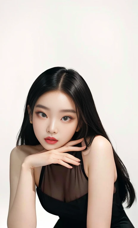 A closeup of a woman in a black dress posing for a photo of green eyes, asian features, jennie pink black, a young asian woman, beautiful south korean woman, Beautiful young Korean woman, gongbi, chen xintong, portrait of jossi de blackpink, Southeast Asian with round face, beautiful chinese model, jossi de blackpink, Beautiful young Korean woman