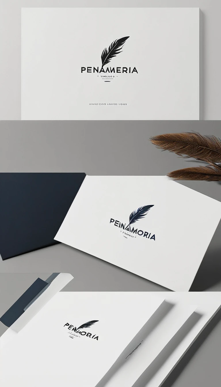 A minimal, modern, simple, cinematic logo design for the brand “Penamemoria". Create a modern, minimalistic, high-quality, logo of a boy feather