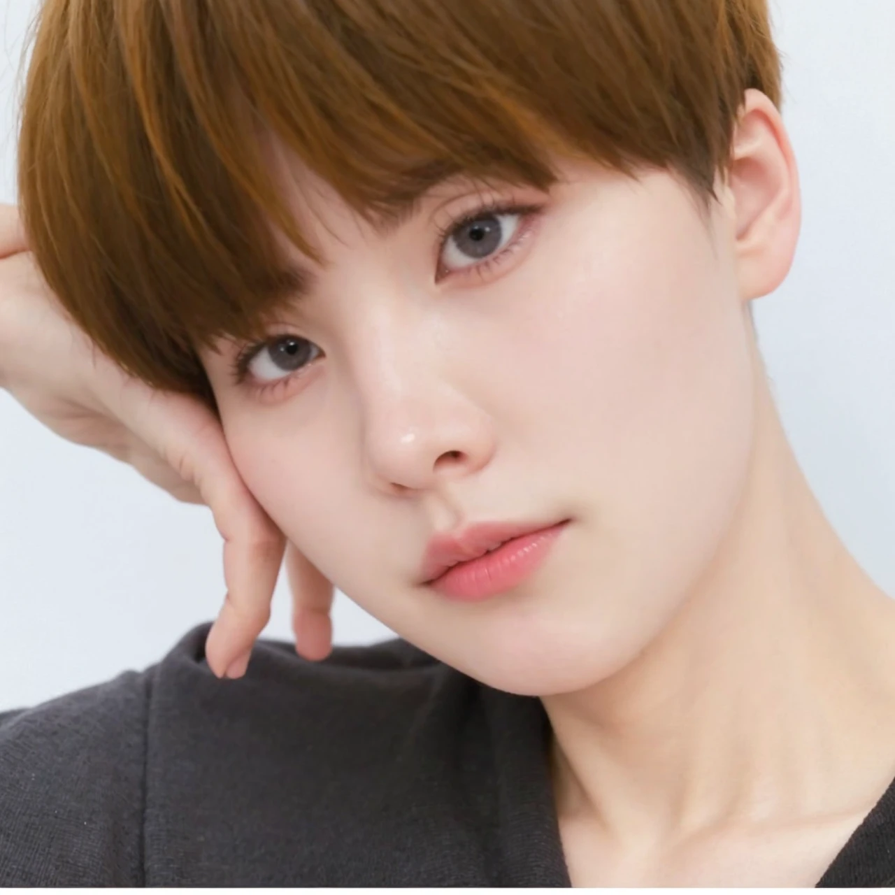 Arafa femenine boy with colored hair sitting at a table, jung jaehyun, Yoongi, Min Yoongi, adorable and pale korean face, ulzzang inteligente, Kim Doyoung, with short hair, jossi do blackpink, Hong Jun Hyung, Tae June Kim, ulzzang, the hime cut, Jaeyeon Nam, xqc, park jimin, tomboy short platinum hair