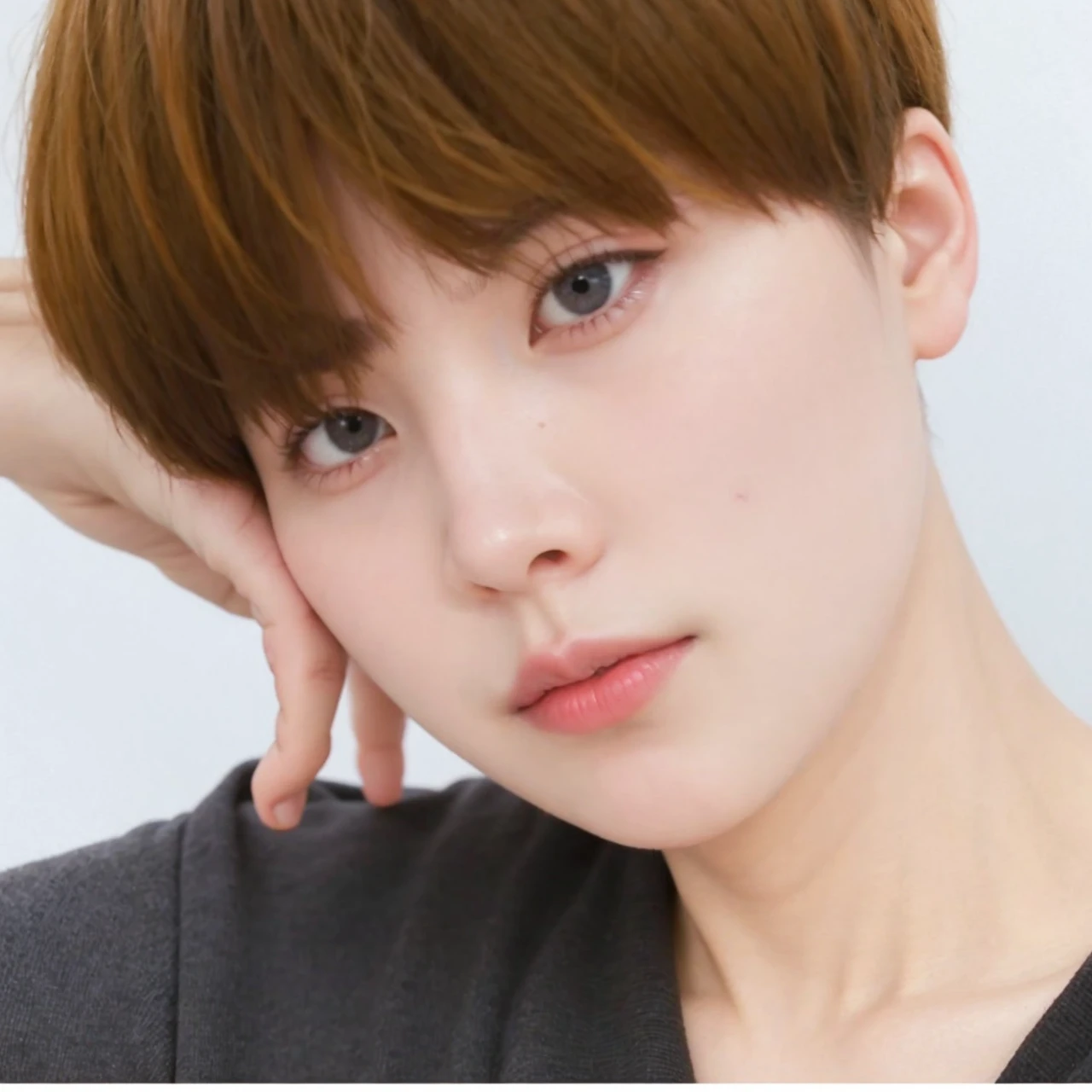 Arafa femenine boy with colored hair sitting at a table, jung jaehyun, Yoongi, Min Yoongi, adorable and pale korean face, ulzzang inteligente, Kim Doyoung, with short hair, jossi do blackpink, Hong Jun Hyung, Tae June Kim, ulzzang, the hime cut, Jaeyeon Nam, xqc, park jimin, tomboy short platinum hair