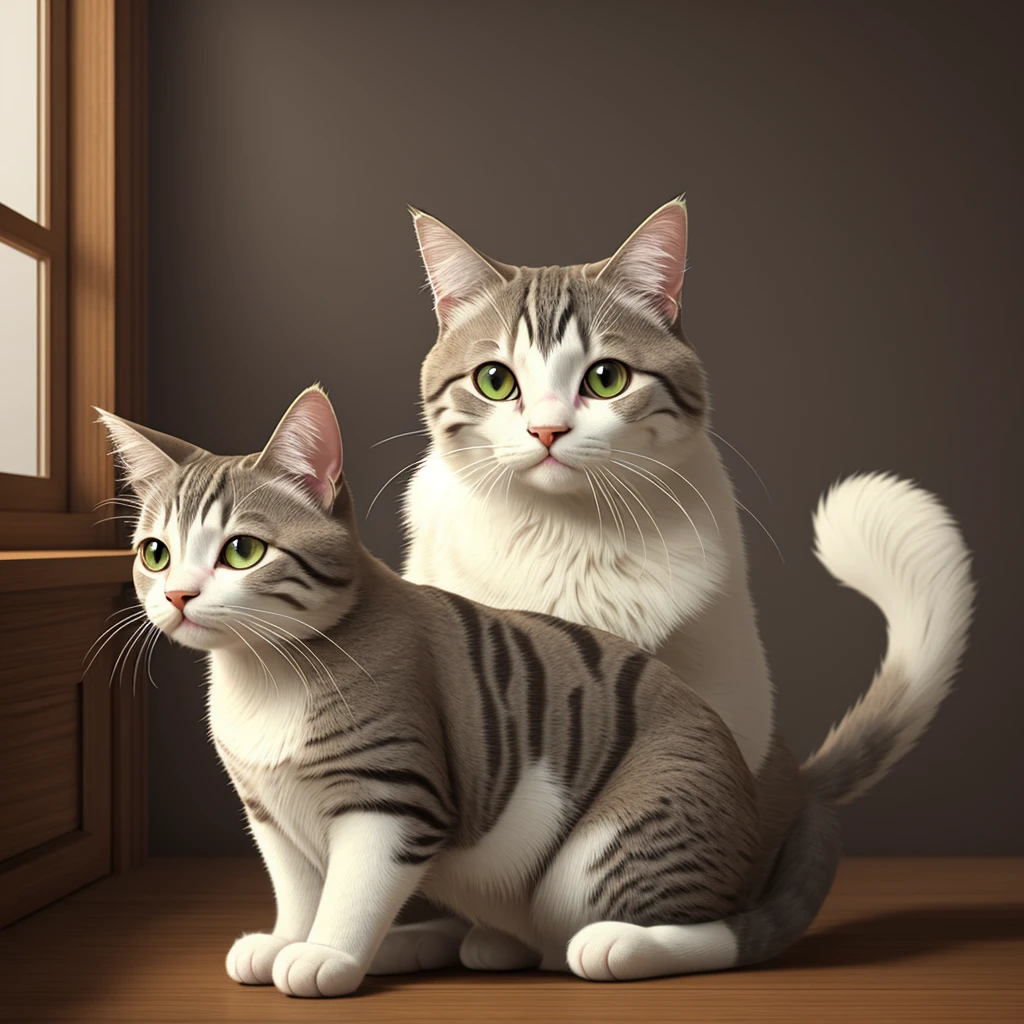 sticker, cartoon cat, white background, Vermeer style, 12K, high quality, HD, octane render, cinematic lighting