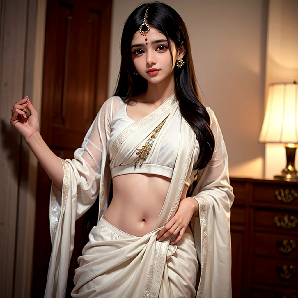 ((best quality)), ((masterpiece)), (detailed), Beautiful indian woman, thin saree, photos