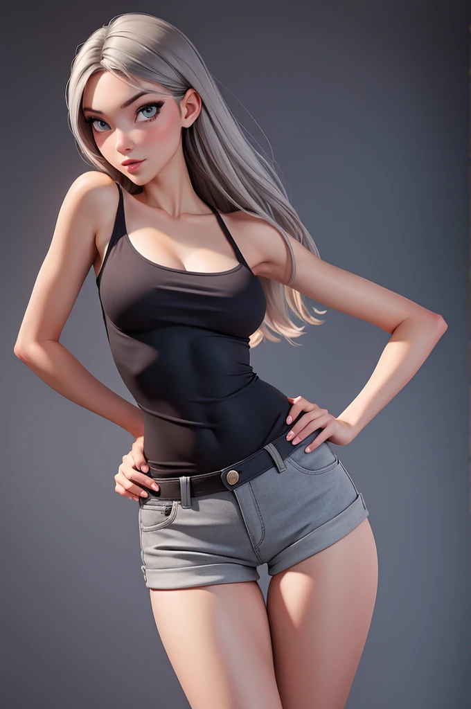 sexy for, slender woman,Grey eyes and sexy pose, Wearing super hot shorts