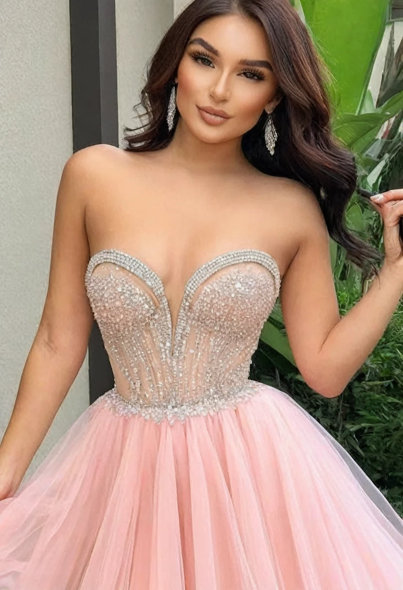 ((best high quality:1.2)), Work of art, 8k, extremely detailed, ((High detail:1.2)), (HotLexi woman), Solo, ((24 years old pretty perfect female:1.4)), (sexy dress strapless),