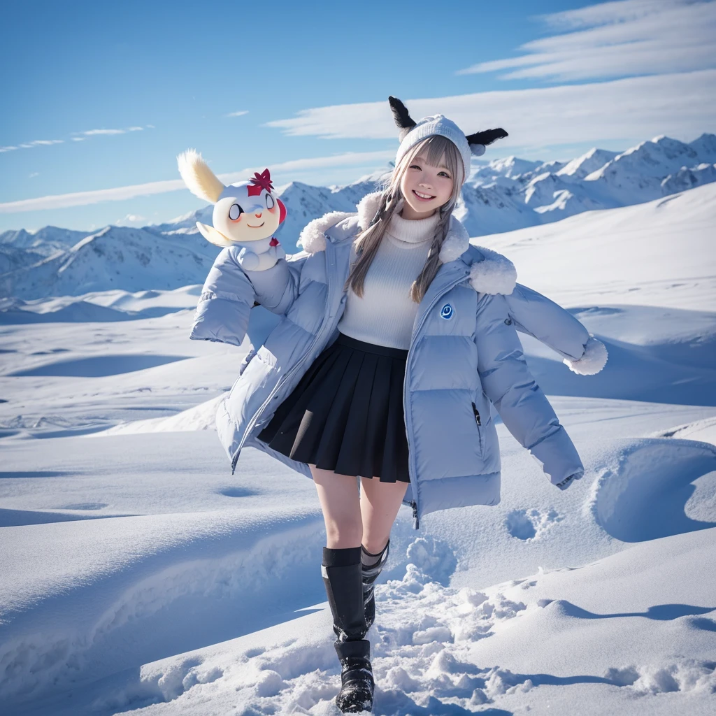 Vanilla from Pokemon Shooting absolute zero with a smile on the snowy plains