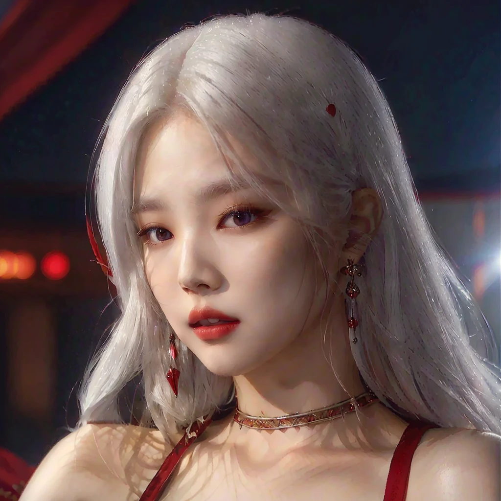 a close up of a woman with long hair wearing a red dress, ig model | artgerm, korean girl, girl with white hair, perfect white haired girl, stunning anime face portrait, extremely detailed artgerm, beautiful south korean woman, realistic anime 3 d style, trending artgerm, detailed portrait of anime girl, beautiful anime portrait