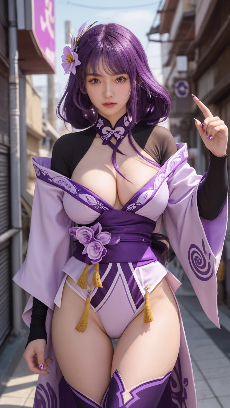 Shiori Kutsuna,yukio  ,X-men marvel,solo,(white panties),coverd nipples,black and purple hair, long pony tale,torn costumes,japanese mini skirt black kimono,shoot from below, (damage),ninja,japanese night city, injuries, blood, bruises,(masterpiece), best quality, expressive eyes, perfect face