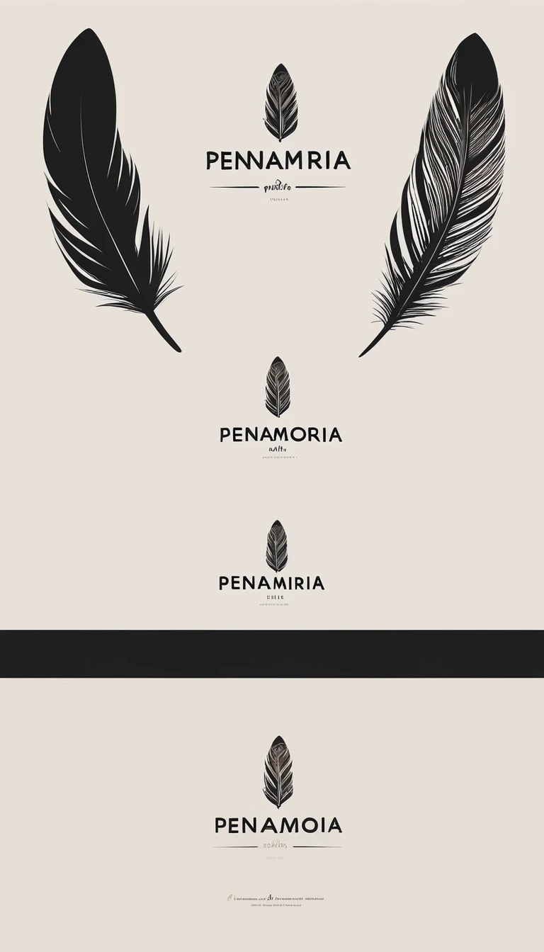 A minimal, modern, simple, cinematic logo design for the brand “Penamemoria". Create a modern, minimalistic, high-quality, logo of a bird feather