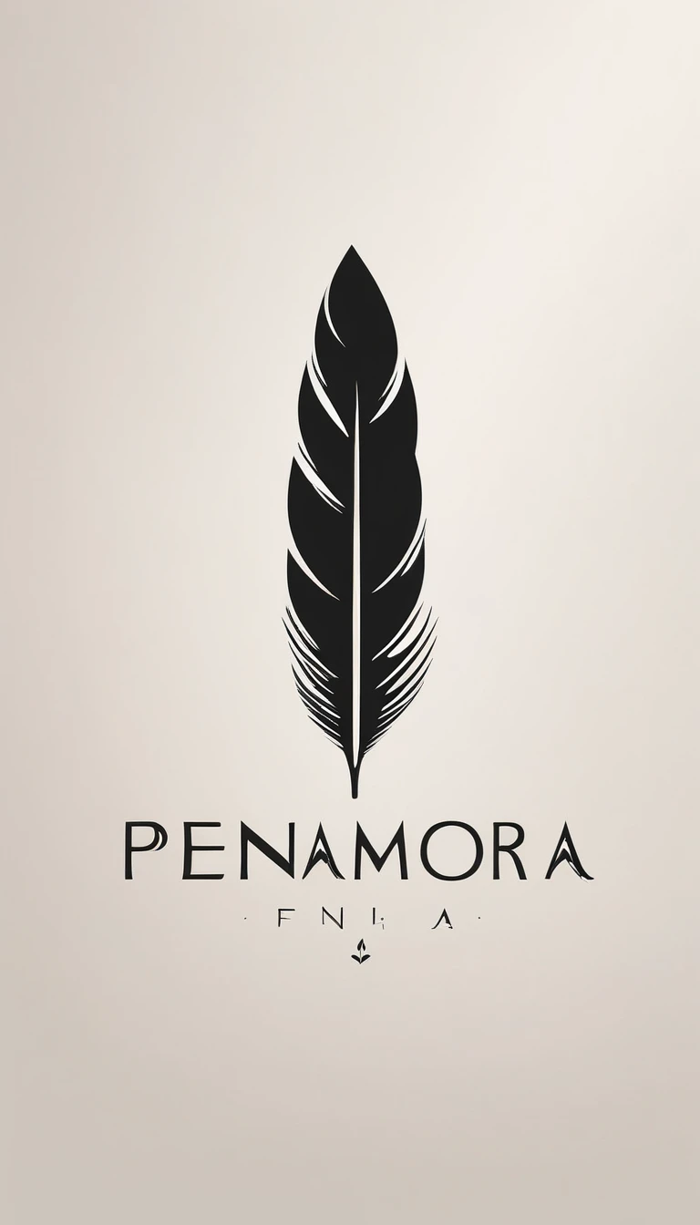 A minimal, modern, simple, cinematic logo design for the brand “Penamemoria". Create a modern, minimalistic, high-quality, logo of a bird feather