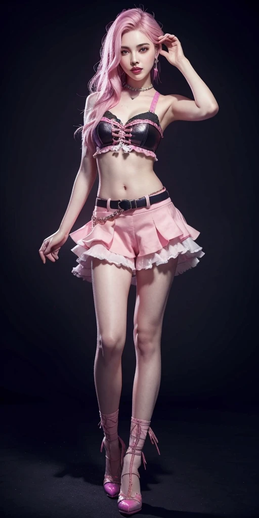 [Jinx League of Legends], Jinx Lol, masterpiece, (best quality: 1.2), (high resolution), (top quality), (8k, 4k, intricate), (full-body), short pink