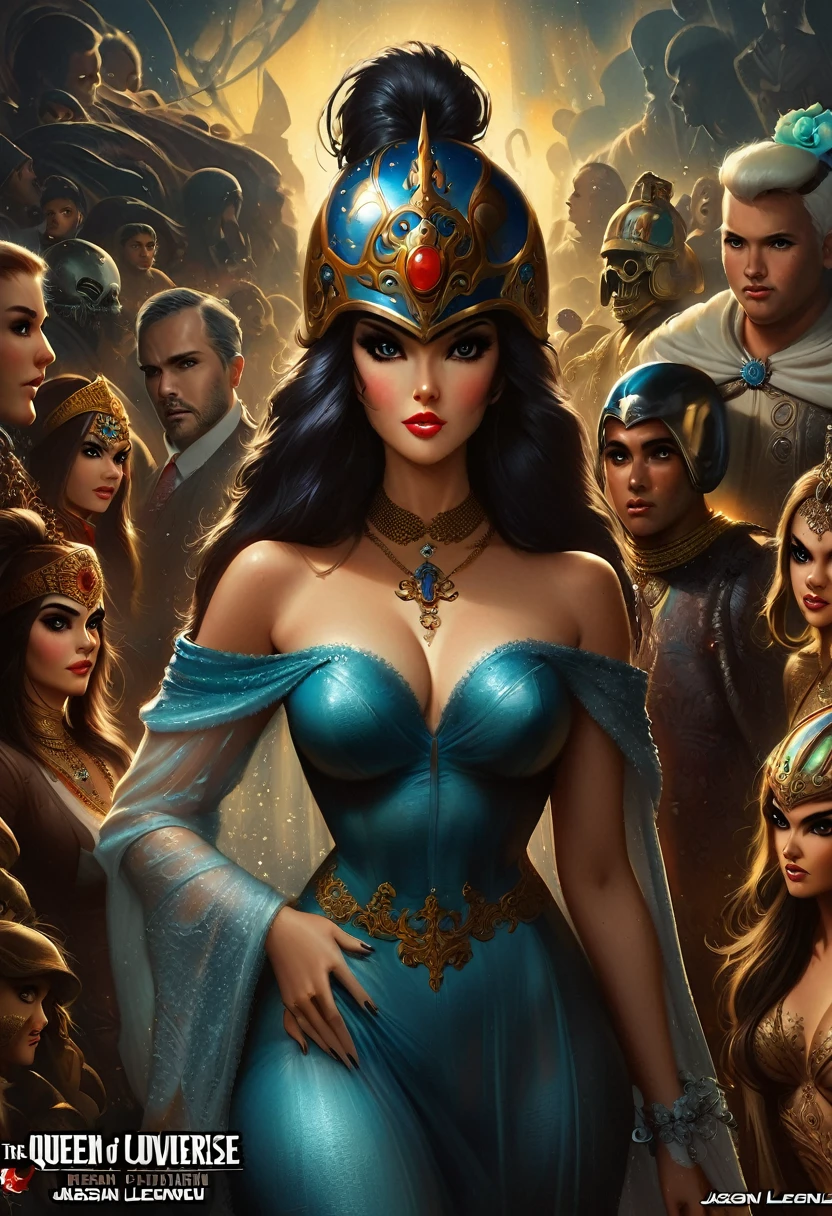 Image of a woman wearing a helmet surrounded by other people, Stephen Hickman, Beautiful vintage art, Mars Attacks, Gilded Lotus Princess, Published in cgsociety, The Last Day of the Universe, Queen of Persia, Kirill Leonov, By Jason A. Engel, Barbarela