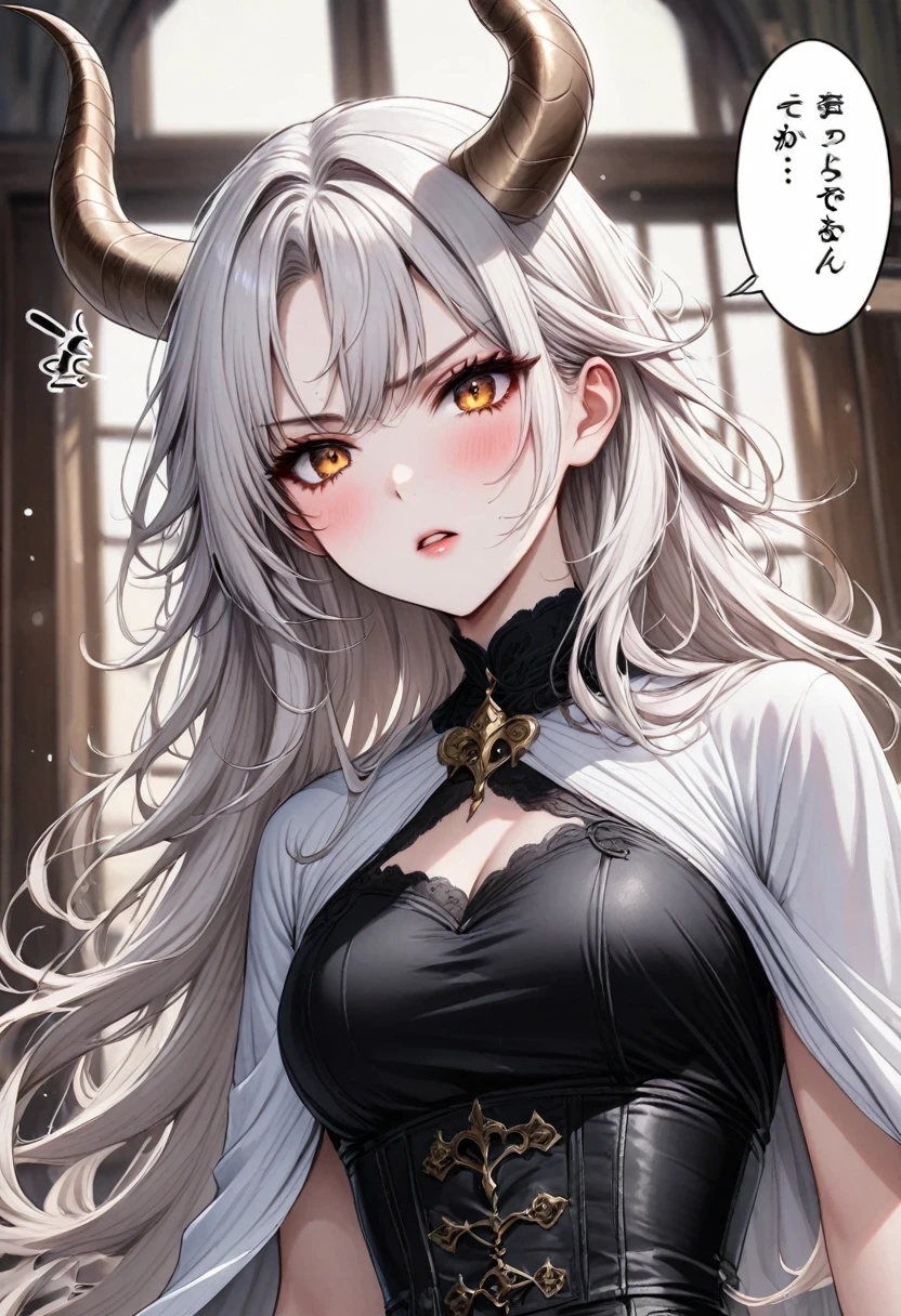 Beautiful young girl, White hair, Capricorn horns,