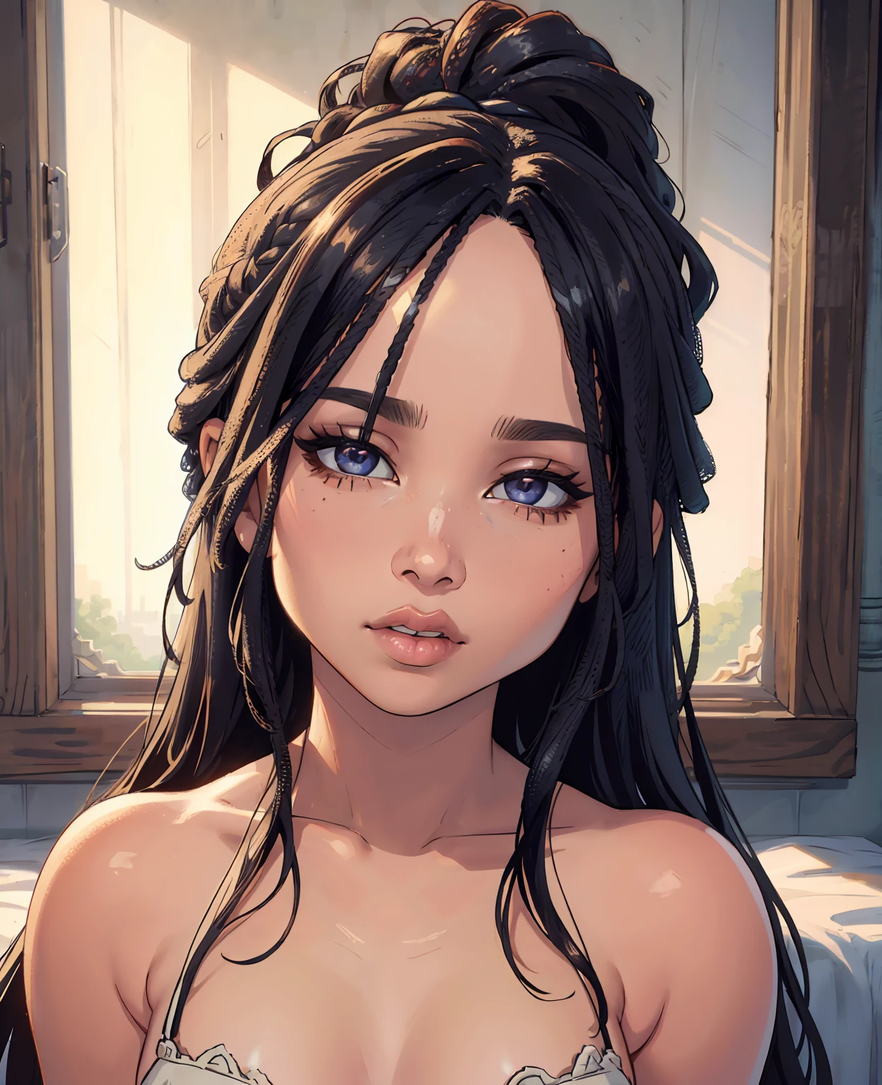 a beautiful portrait of Zoe Kravitz, (best quality,4k,8k,highres,masterpiece:1.2),ultra-detailed,(realistic,photorealistic,photo-realistic:1.37),extremely detailed eyes and face, long eyelashes, beautiful detailed lips, glamorous, sultry expression, flowing dark hair, bare shoulders, cinematic lighting, dramatic color grading, cinematic composition, elegant, high fashion, editorial style