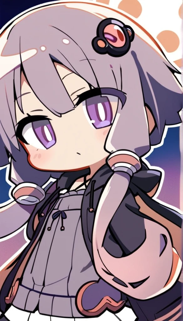 1girl, dress, jacket, hair ornament, upper body, yukarilora, chibi,