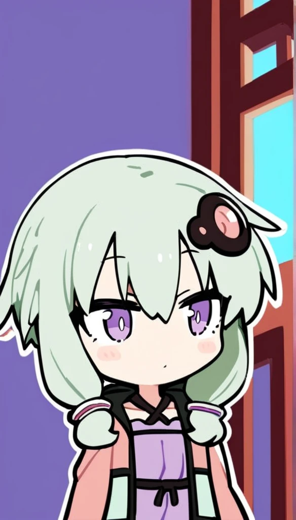 1girl, dress, jacket, hair ornament, upper body, yukarilora, chibi,