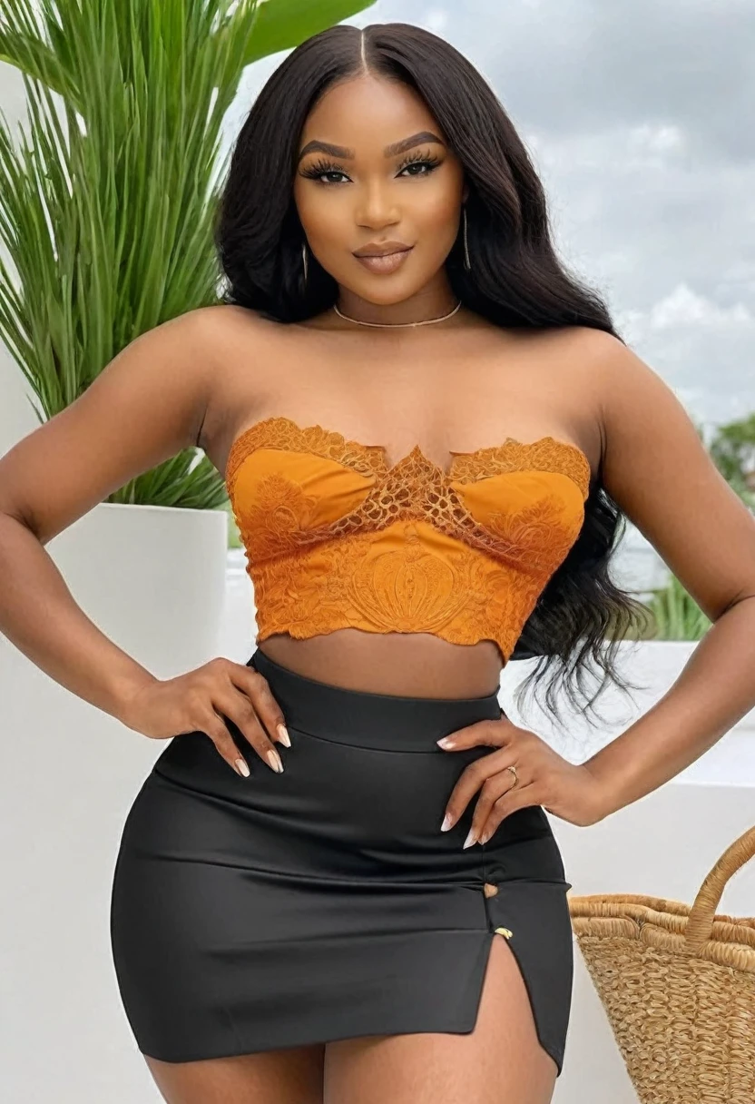 ((best high quality:1.2)), Work of art, 8k, extremely detailed, ((High detail:1.2)), (HotLexi woman), Solo, 24 years old Angolan female, (crop top, pencil micro-skirt),