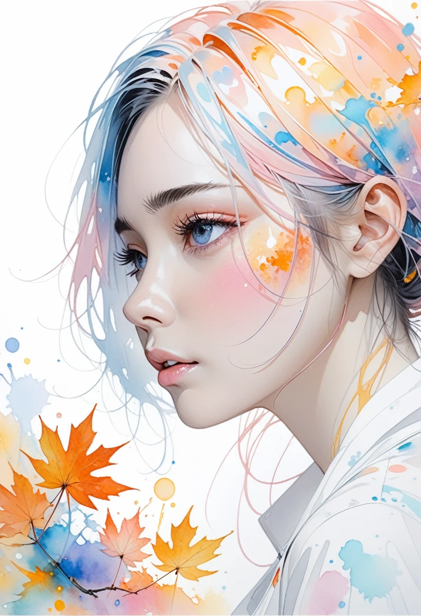 Women and Agnes Cecile, Luminous design, pastel colors, ink drop, autumn lights