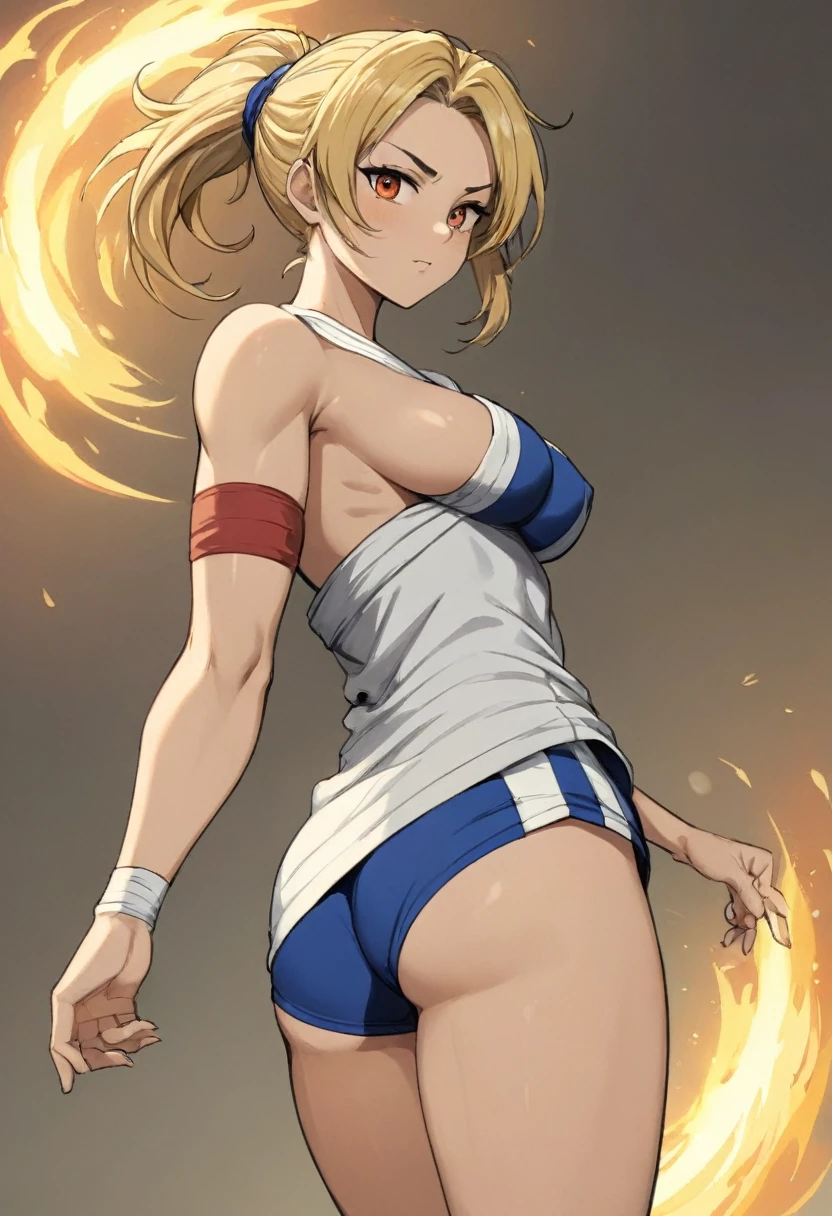 Prompt
detailed illustration, (front view), (side view),dynamic angle, ultra-detailed, illustration, clean line art, shading, anime, detailed eyes, detailed face, beautiful face, dramatic lighting, detailed illustration, dynamic angle, ultra-detailed, illustration, single woman
Fit, toned abs, ((volleyball shorts)), ((fundoshi wrap)), volleyball player, big round ass, btits, skin, wide hips, narrow waist, thunder thighs, (blazing blonde hair), (glowing eyes), glowing sclera, muay thai wraps, small strong biceps, sweat, ((bandaged breasts))
