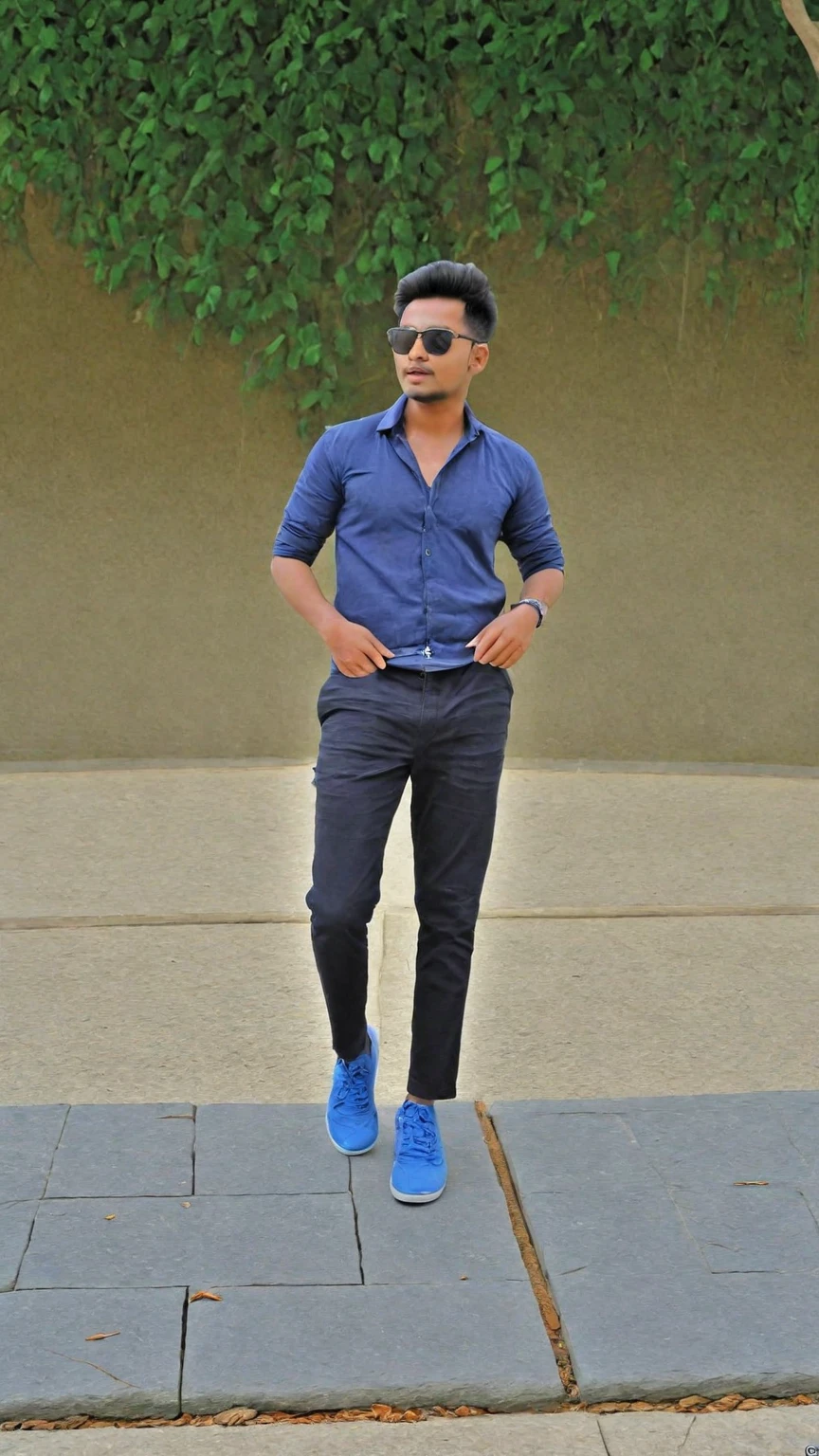 there is a man standing on a stone platform in a park, mohamed chahin style, cool pose, with a cool pose, full body photogenic shot, very artistic pose, full body picture, stylish pose, casual pose, casual photography, candid picture, taken with sony alpha 9, dressed with long fluent clothes, jayison devadas style