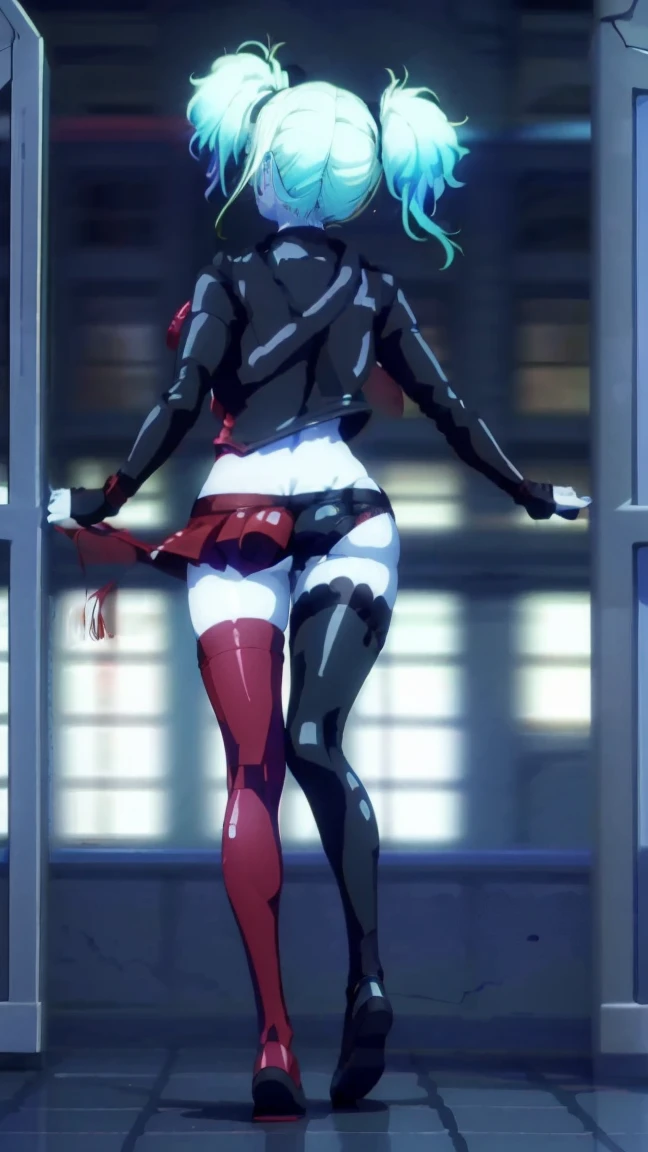 masterpiece, Best quality, Super detailed, illustration, beautiful detailed eyes, ((distant view, wide angle 1.31)), On the outside, young woman, Harley Quinn, intricate design, complex shaped lace tights, two hair tails (blue and red tail), sexual, Face to face, split, full length (full body 1.1.), very feminine, fighting stance, (masterpiece), magic photography, Spectacular lighting, Photorealism, ultra detailed, intimate portrait composition, 1. 4,8 k UHD, aesthetic, Cd., A high resolution, 8 k, better lighting, Best shade, Ultra-HD, A high resolution, sharp focus, Complex background, Cinematic lighting, ((Landscape view)), 4K block, (better lighting), ((Cinematic lighting)),