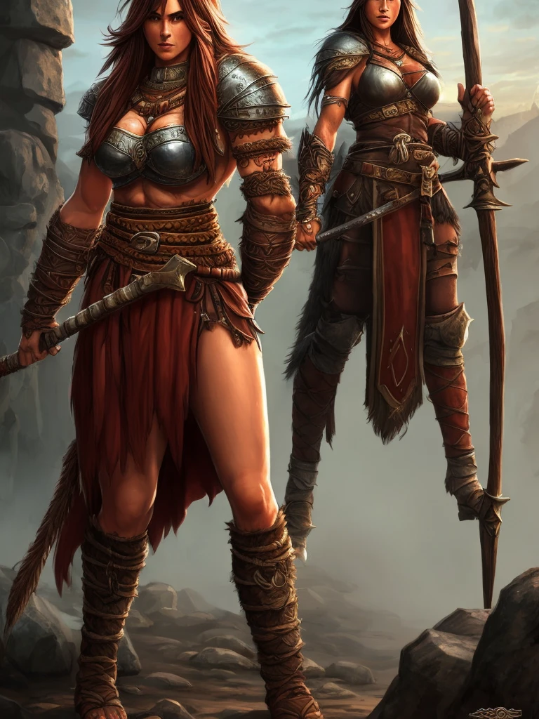 Barbarian, Mature female, warrior outfit, medieval fantasy, full body image