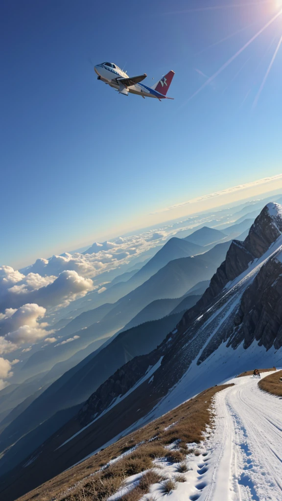 One plane crash seen, on mountain, realistic, hd,