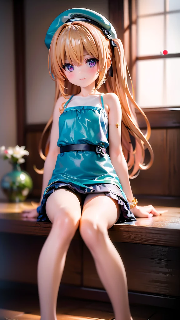 Very cute 12 year old girl、Tank top、camisole、one piece、mini skirt、Long Hair、Slim body、Beautiful legs、Beautiful body、high resolution、8K、(smile)