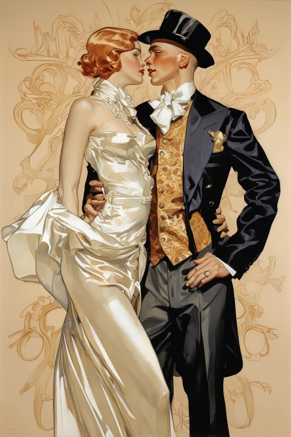 character.c. Leyendecker Style - Mardi&#39;s Man is Beautiful and Interesting. Beautifully decorated in a modern style, The sea spreads out at the foot of the mountain. Painting done in the style of characteroseph christian Leyendecker