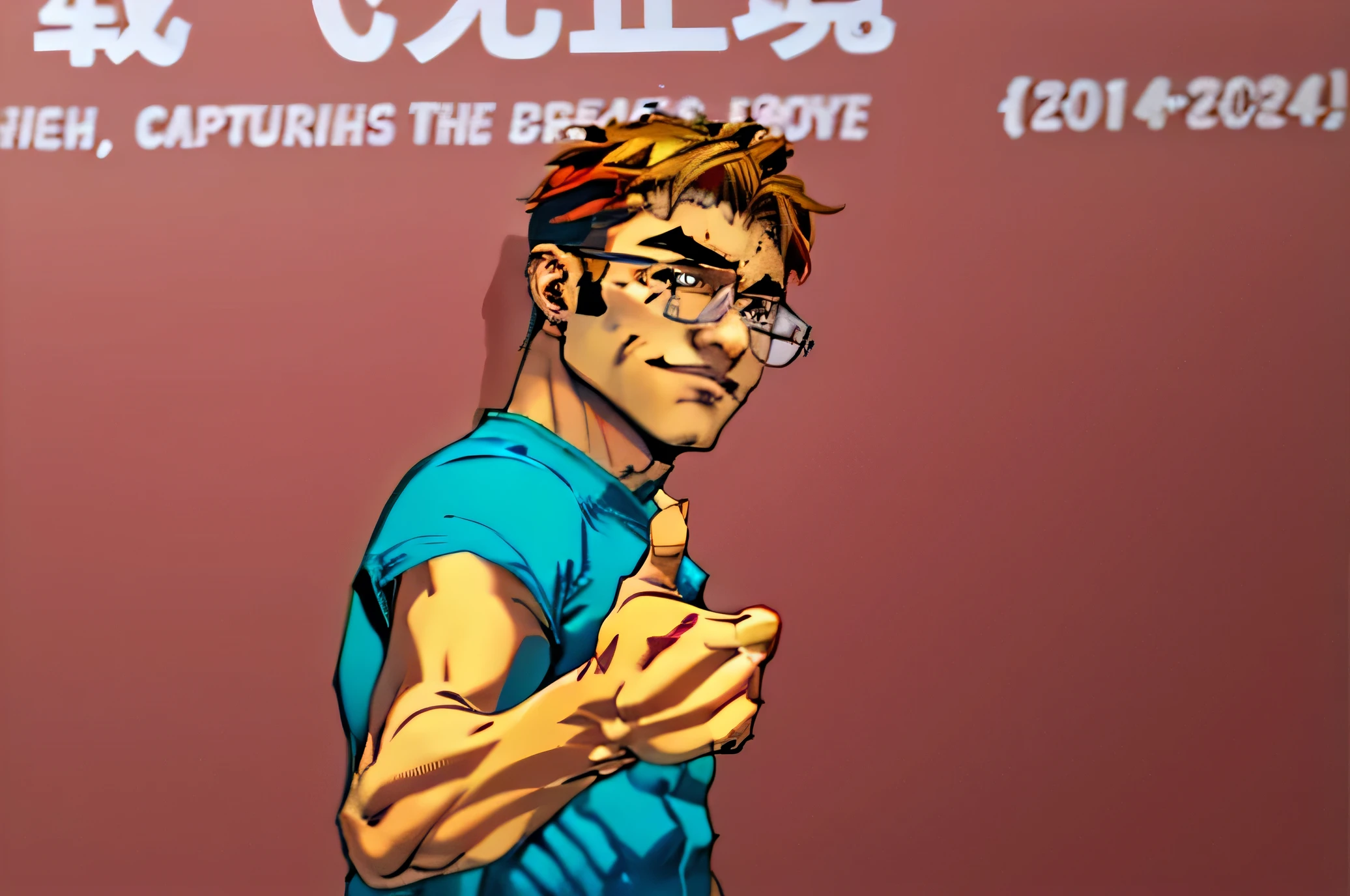 One with glasses,Boy showing thumbs up gesture with one hand,Solid color background