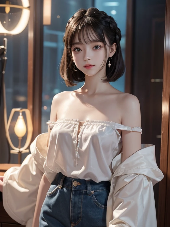 (Fluorescent Color:1.4),(translucent:1.4),(Retro filter:1.4),(strange:1.4),(Photo of a woman,1 girl:12 years old),Off-shoulder,loose clothes,long clothes,light, Smile,Short hair details,Black shawl straight hair,Side Bangs,tiny braids,High-resolution details、Very detailed、light、Surrealism、Soft Light、Deep field focus bokeh,It's a perfect face,Pretty Face,beautiful eyes,(Perfect female body),(Perfect breast shape,See-through breasts、Showing nipples),Candy Land Disneyland,Vague、Softness、Fluffy、softscape,Pale pink sky,Green and blue luster,Elegant light powder,Wonderful rainbow glow、Star,diamond sparkles,Gemstone background,(Hyperrealism)、(Super quality)、light,Rich in details,Full HD,Plenty of lighting,
