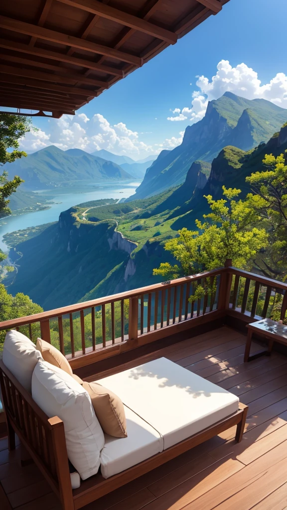 (masterpiece,Highest quality:8K) Affordable bedroom with mountain views and balcony, Beautiful views, A soothing and comfortable landscape, Detailed view, インスタグラムの写真 Nice views, beautifully、aesthetic, Beautiful nature in the background, Amazing scenery in the background, 8K Photorender Reality Engine, Beautiful views, Overlooking the valley, Nice views, beautiful place, paradise in the background