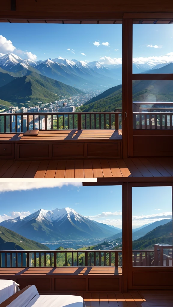 (masterpiece,Highest quality:8K) Affordable bedroom with mountain views and balcony, Beautiful views, A soothing and comfortable landscape, Detailed view, インスタグラムの写真 Nice views, beautifully、aesthetic, Beautiful nature in the background, Amazing scenery in the background, 8K Photorender Reality Engine, Beautiful views, Overlooking the valley, Nice views, beautiful place, paradise in the background