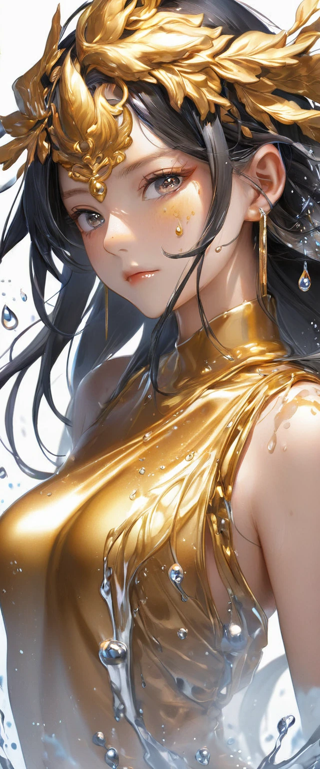 One girl, Female gold spirit, Metal hair, Boiling mercury inside, Put a few drops of mercury on the skin,