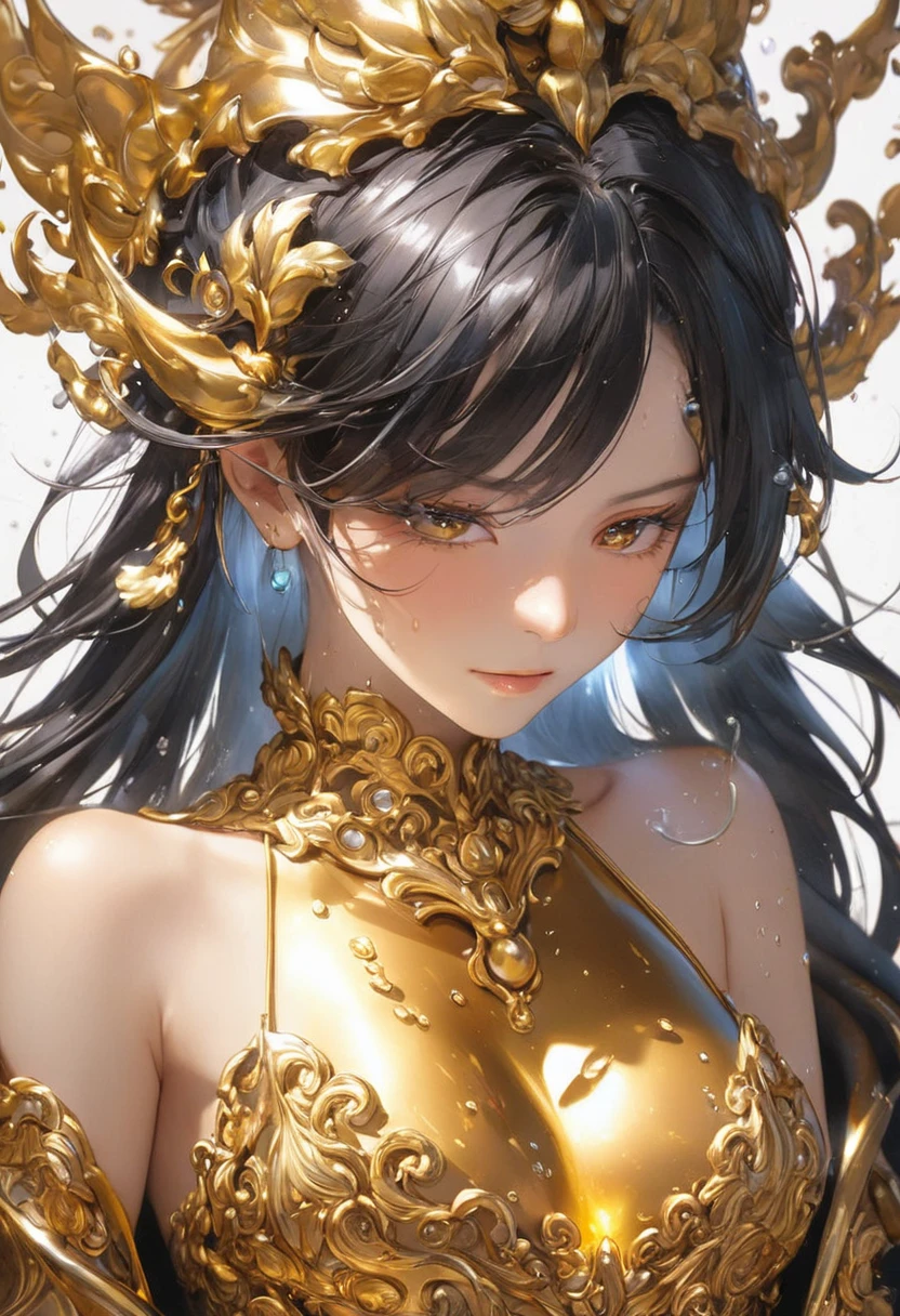 One girl, Female gold spirit, Metal hair, Boiling mercury inside, Put a few drops of mercury on the skin,