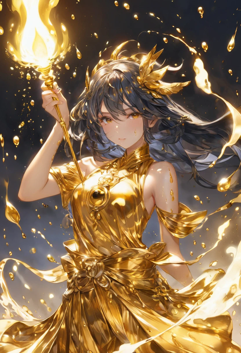 One girl, Female gold spirit, Metal hair, Boiling mercury inside, Put a few drops of mercury on the skin,