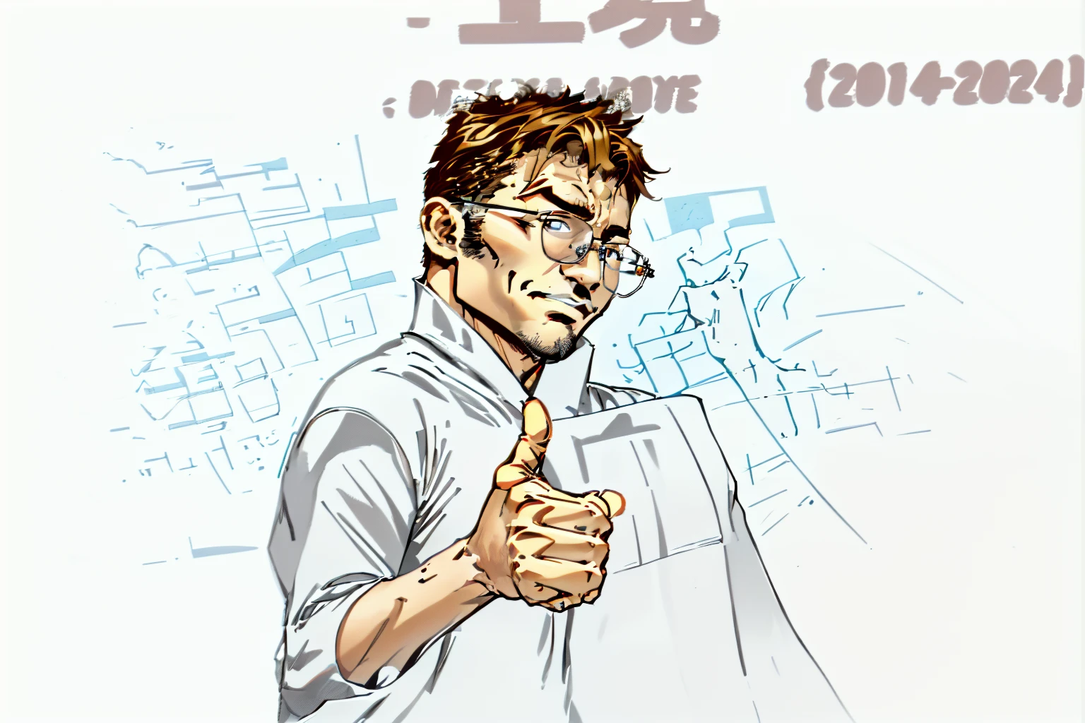 One with glasses，Boy showing thumbs up gesture with one hand，Flat，Simple lines