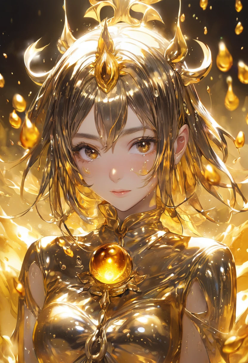 One girl, Female gold spirit, Metal hair, Boiling mercury inside, Put a few drops of mercury on the skin,