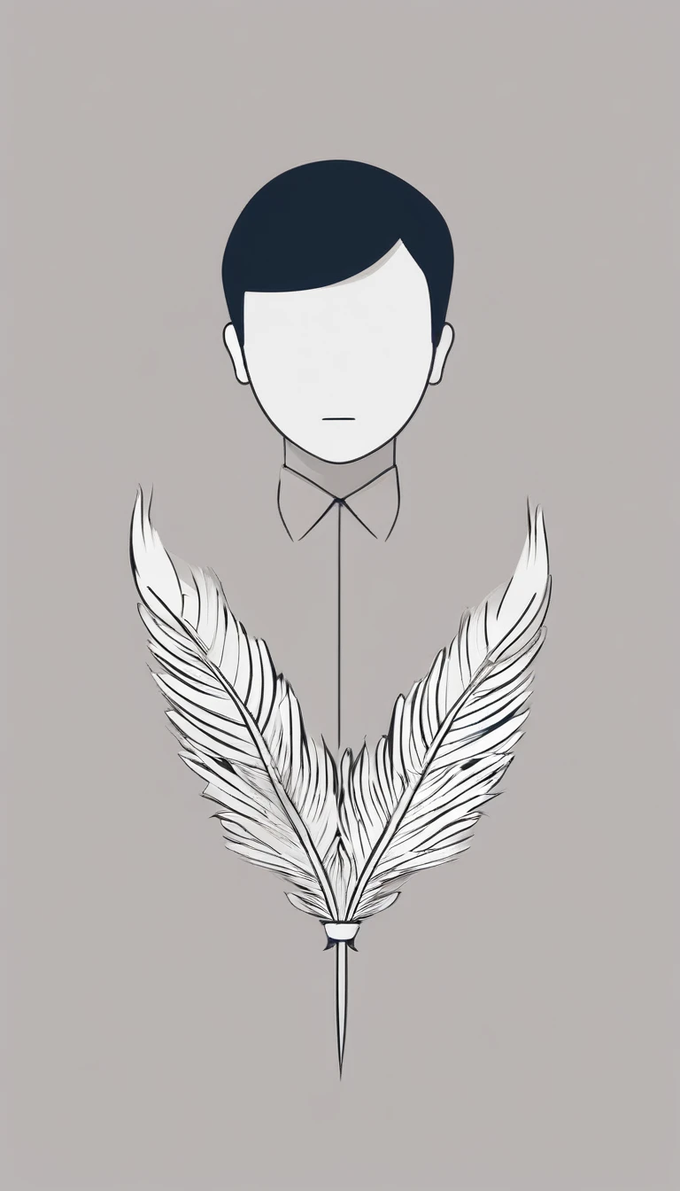 A minimal, modern, simple, cinematic icon design e of a boy with a head full of feathers for the brand “Penamemoria" .