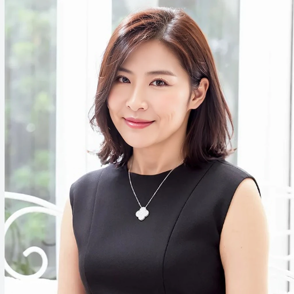 smile, unparalleled beauty, very beautiful woman, perfect balance,depth of field, Surrealism, Verism, cowboy shot, uhd, masterpiece, ccurate, anatomically correct, textured skin, super detail, high details, high quality, award winning, best quality, highres, 51 years old、Mature Woman、Middle-aged women、Calm atmosphere