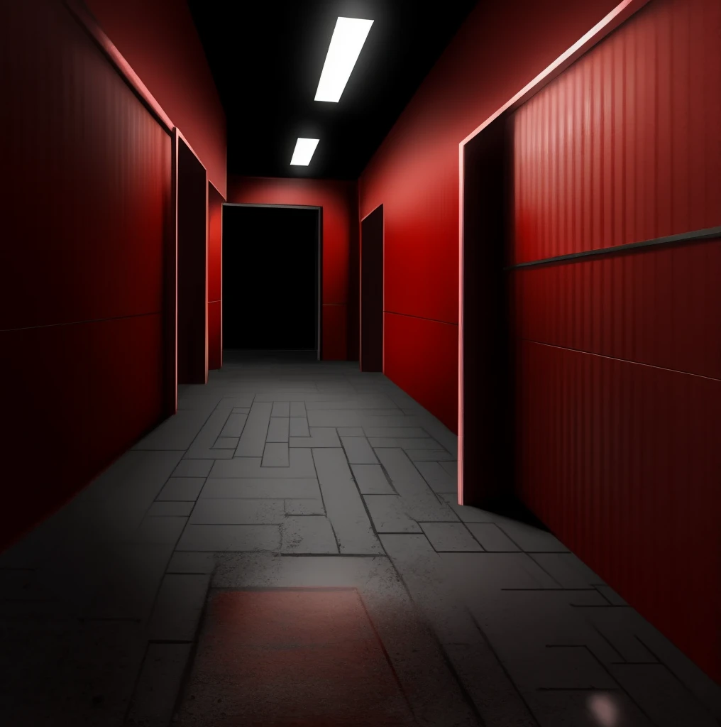 Basement, red walls, black floors
