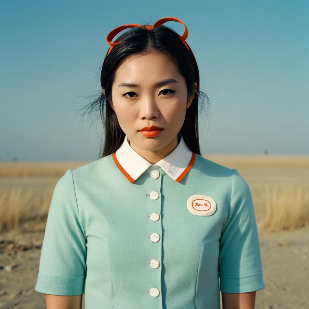 analog style portrait of an ((asian woman)) , wes anderson movie, still from stanley kubrick movie