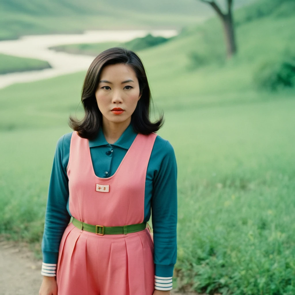 analog style portrait of an ((asian woman)) , wes anderson movie, still from stanley kubrick movie