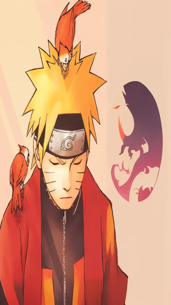 anime character with a bird on his head, Naruto Uzumaki, from Naruto, estilo artístico de Naruto, dolor de Naruto, joker as Naruto, el bromista se parece a Naruto, Naruto, Akira Akatsuki, Uzumaki, anime style, shinobi, He is very threatening and evil, luffy vestido como Naruto, Nine Tails, awwww, Kakashi Hatake